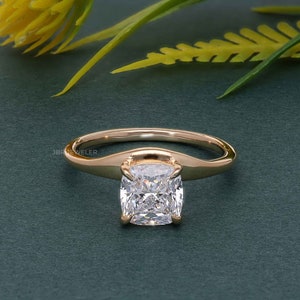 Elongated Cushion Cut Lab Grown Diamond Ring, Unique 1.5 Ct Lab Diamond Engagement Ring, 10k/14k/18k Gold Solitaire Anniversary Ring for Her