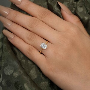 2 Carat Emerald Cut Lab Grown Diamond Engagement Ring IGI Certified 14K Yellow Gold, CVD Solitaire Ring, Proposal Ring for Her, 4 Prongs