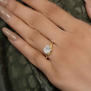 Pear Diamond Ring, Horizontal Lab Grown Diamond Engagement Ring, 14k Solid Gold Solitaire Lab Diamond Wedding Ring, East West Promise Ring