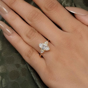 1.5 Ct Marquise Lab Grown Diamond Engagement Ring, Cluster Lab Diamond Wedding Ring, 10k-14k-18k Solid Gold Ring, Anniversary gift for Women