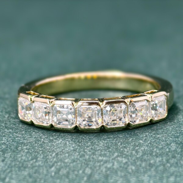 Diamant Ring Asscher cut 7 Stein, Diamant Ehering in 585 Gold, Diamant im Labor gewachsen, konfliktfreier Goldring