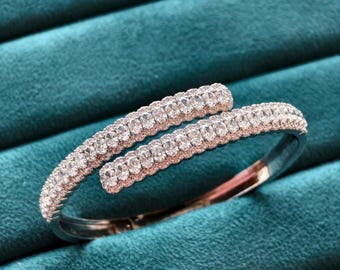 Bracciale rigido in oro con diamante sintetico, bracciale ovale in oro 14 carati con diamante sintetico, bracciale in oro bianco, regalo di lusso per lei, EF-VVS/VS