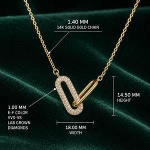 Naszyjnik ze spinaczem do papieru 14k: wisior z połączonymi diamentami hodowanymi laboratoryjnie
