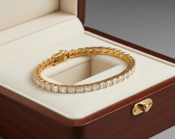 14K Gold Emerald Lab Diamond Tennis Bracelet: Yellow Gold, Rose Gold Bracelet, dainty gold bracelet, White Gold Bracelet, Gift for Women