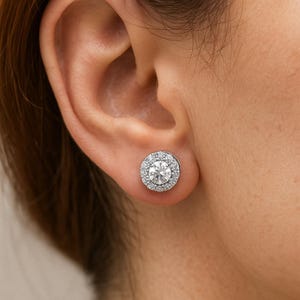 14k Solid Gold Stud Earrings, 1 Carat Lab Grown Diamond Stud Earring, Round Cut Earring, Screw Back, White-Yellow-Rose Gold Diamond Earring