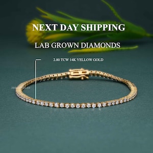 14k Lab Grown Diamond Tennis Bracelet, Solid Yellow Gold Stackable Bracelet, CVD Diamond Bracelet for women, Eco friendly Wedding Bracelet