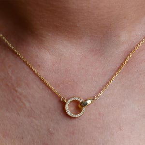 14k Gold Double Circle Diamond Necklace, Interlocking Rings Pendant, Dainty Anniversary Gift for Her, Daily Wear Necklace, 2 Rings Necklace