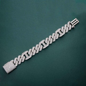 Bransoletka Miami Cuban Link 18 MM - okrągły i bagietkowy szlif Moissanite - Bransoletka Ice Out Hip Hop - męska bransoletka kubańska - bransoletka prezent dla niego