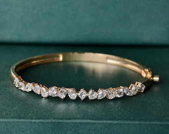 Bracciale rigido in oro con diamanti creati in laboratorio, oro 14 carati, diamante EF-VVS, bracciale con diamanti sintetici, bracciale da damigella d'onore, regalo per donna, gioielli pregiati