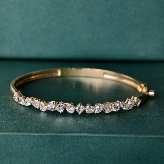 Lab Grown Diamond Gold Bangle Bracelet, 14k Gold EF-VVS Diamond, Lab Diamond Bracelet, Bridesmaid Bracelet, Gift for Women, Fine Jewelry