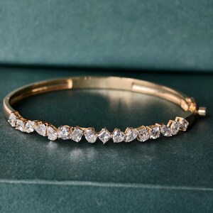 Lab Grown Diamond Gold Bangle Bracelet, Mix Cut Diamond Bracelet For Wedding, Multi Shape Solid Gold Diamond Bracelet, Bangle Bracelet Gift