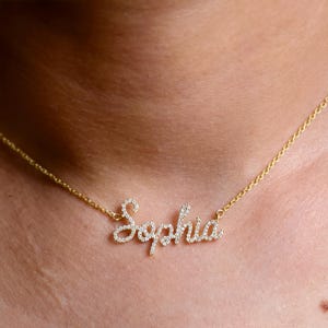 Collar con nombre de diamante, collar con nombre de diamante personalizado de 14k, collar con letra de diamante, regalo personalizado, ideas para regalos de cumpleaños y Navidad