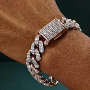15 mm Moissanite Cuban Bransoletka, Hip Hop Cuban Bransoletka, Iced Out 925 Srebrna Bransoletka Męska, Bransoletka Łańcuszkowa dla Mężczyzn, Męski Prezent na Urodziny