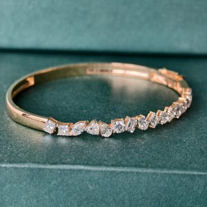 Lab Grown Diamond Gold Bangle Bracelet, Mix Cut Diamond Bracelet For Wedding, Multi Shape Solid Gold Diamond Bracelet, Bangle Bracelet Gift