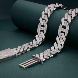 18 mm Moissanite Cuban Chain, Srebro Sterling 37 TCW Round and Baguette Diamond Hip Hop Chain, Pełny Iced Out 16"-24" Calowy Naszyjnik dla Mężczyzn