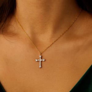 Cross Diamond Pendant Necklace, 14K Real Gold Cross Pendant, Gold Religious Jewelry, Diamond Cross, Cross Necklaces for Women,Christmas Gift