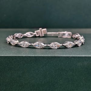 8 CT Lab Grown Diamond Tennis Bracelet, Marquise Cut Lab Diamond Bracelet, 14K Solid White Gold, Bracelet for women, Luxury Wedding Bracelet