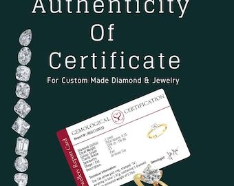 May include: Image of a diamond certificate with the words "Authenticity Of Certificate" and "For Custom Made Diamond & Jewelry". The certificate details a 14k yellow gold ring with a diamond, weighing approximately 0.35 carats.