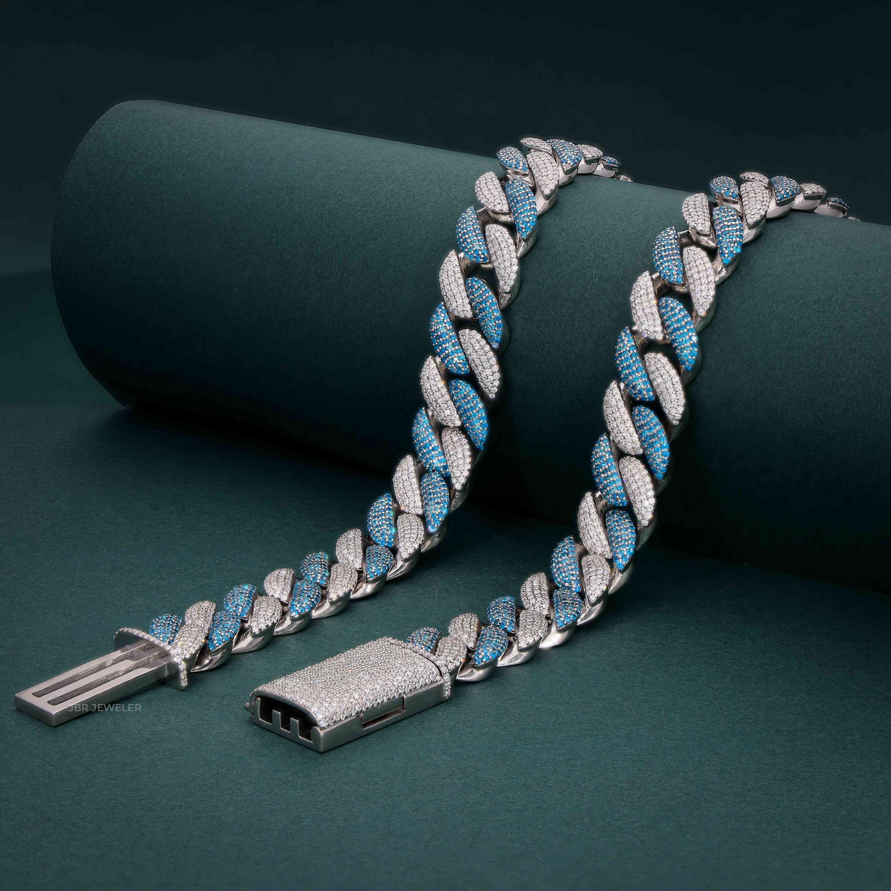 Blue Diamond Cuban Link Two Tone Blue Diamond Cuban Chain Two Tone