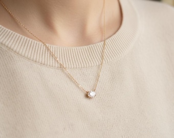 オーバルダイヤモンドネックレス、ラボグロウンダイヤモンドペンダント（14K＆18Kゴールド）、ダイヤモンドソリティアネックレス、CVDダイヤモンドネックレス（彼女用）、誕生日プレゼント