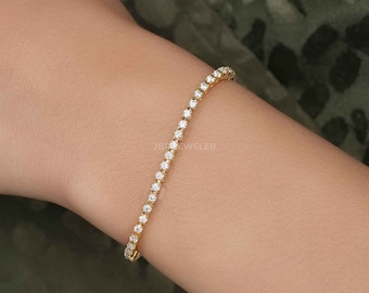 2,50 kt labgegroeide diamanten tennisarmband: 14 kt gouden bruidsarmband, klassieke minimalistische diamanten armband, valentijnscadeau voor haar