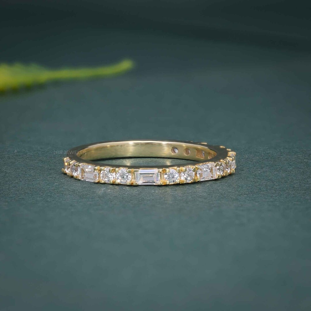 Lab Grown Diamond Wedding Ring, Baguette and Round Cut Wedding Band ...
