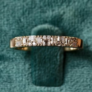 Baguette Lab Zuchtdiamant halbe Eternity Band, Baguette Ehering, 14k Gold einzigartige Ehering Frauen stapelbar Band, Jubiläumsgeschenk