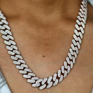 15 mm VVS1 Moissanite Iced Out Cuban Chain Moissanite Diamond Men Naszyjnik Srebro Sterling Dwukolorowy Hip Hop Chain Cuban Link Naszyjnik