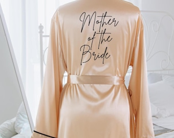 Mutter der Braut Robe: Champagner Satin Kimono, Brautpartygeschenk