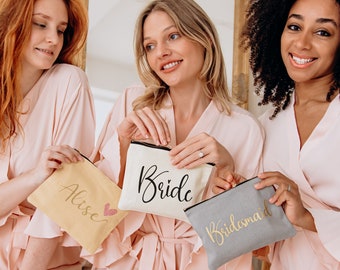 Personalized Cotton Canvas Makeup Bag, Bridesmaid Gift, Cosmetic Pouch