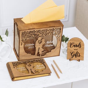 Boîte personnalisée pour cartes de mariage pour couple avec fente : porte-monnaie en bois, boîte souvenir en acrylique, alternative au livre d'or, décoration de mariage personnalisée