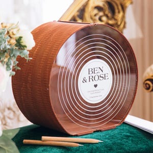 Boîte personnalisée pour carte de mariage pour disque vinyle - Design personnalisable avec titre de la chanson et nom de l'artiste