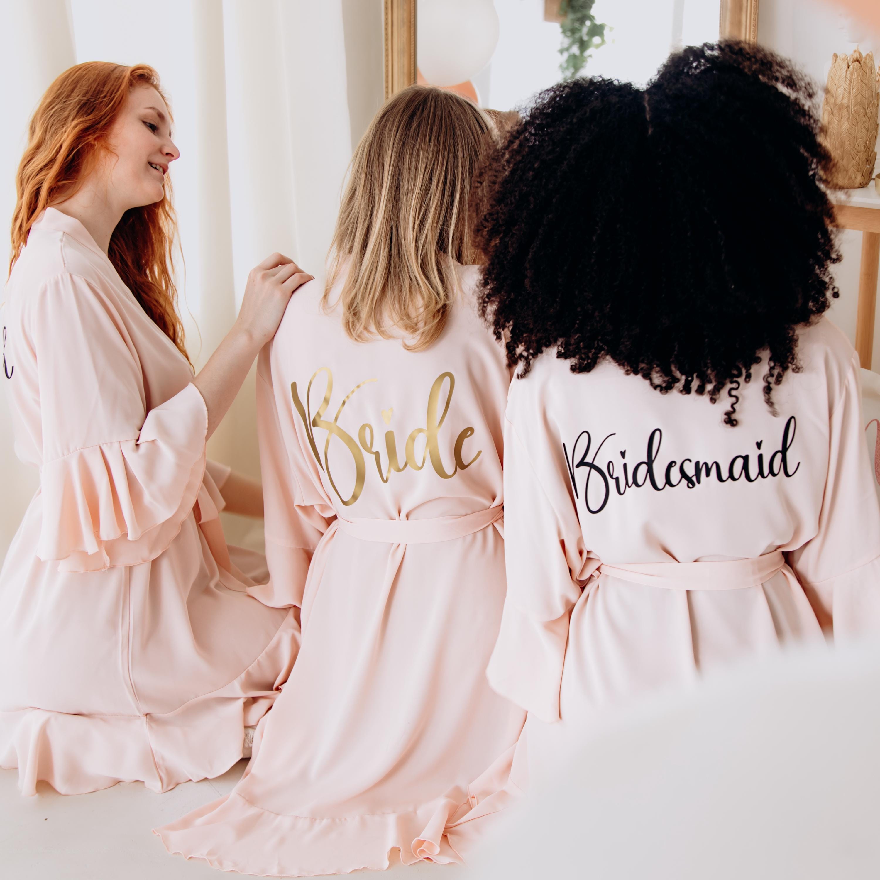 Bridal Robe Ruffle Ruffle Bridal Robes Blush Bride Robe Satin Bridesmaid Robes Bridal ...