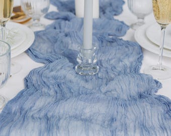 Camino de mesa de gasa azul polvoriento: gasa de algodón teñida a mano para decoración de bodas