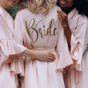 Ruffle Bridal Robes Blush Bride Robe Satin Bridesmaid Robes Bridal Party Robes Personalized Robes Gold or Black Lettering Plus Size Robe