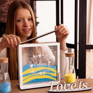 Love is - Sand Ceremony Wedding Set - Personalized UV Print with Names & Date Anniversary Gift for Couples, Wedding Unity Candle Alternative