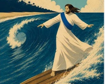 Surfer Jesus - Retro Style - Art Print 11x14