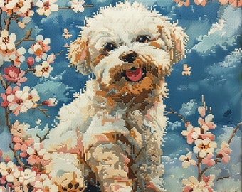 Little Dog Cross Stitch Embroidery Pattern, Hand Cross Stitch Designs, Cross Stitch Chart, Floral Cross Stitch Designs