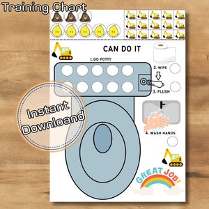 Gráfico imprimible de construcción para ir al baño Gráfico divertido de recompensas para niños pequeños para el entrenamiento para ir al baño Descarga digital para niños Pegatina imprimible de construcción divertida