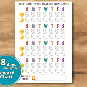 Tandenpoetsen voor kinderen Challenge Tracker Poets je tanden AFDRUKBARE dagboekpagina Tandenpoetsen voor kinderen Tracker Poetslogboek Tandenborstel grafiek