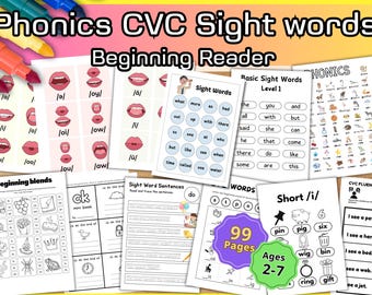 99 Pages Early Reader Worksheets: CVC, Sight Words, Phonics (PDF Download)