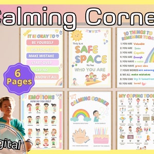 Peuter kalmerende hoek kunst aan de muur voor kinderen geestelijke gezondheid poster voor voorschoolse klas decor met emotionele regulatie coping tools boho pdf