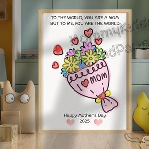 Imprimible de flores para el Día de la Madre: el mejor regalo para mamá, arte mural, página de actividades con huellas de manos de mamá, tamaños A3, A4, A5 o carta de EE. UU., descarga instantánea
