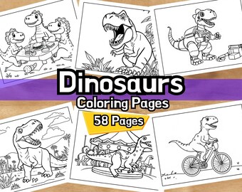 Dinosaur Coloring Book: 58 Fun Activity Pages for Kids (PDF Digital)