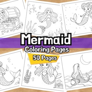 Zeemeermin Kleurplaten voor kinderen Afdrukbare zeemeermin-activiteitenpagina&#39;s grote pdf digitale download voor peuters, kleuters Homeschool-hulpmiddel