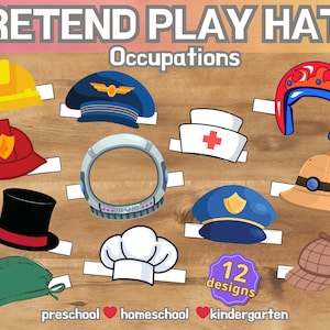 Chapéus para Imprimir: Ajudantes da Comunidade Brincam de Faz de Conta com Cartões de Funcionários (Download Digital)