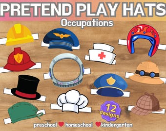 Printable Dress-Up Hats: Community Helpers Pretend Play with Staff cards (Digital Download)