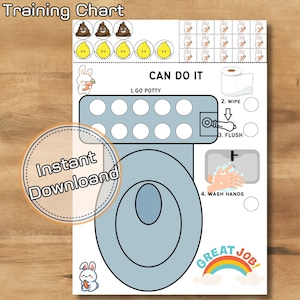 Printable Cute Rabbit Potty Chart Fun Toddler Reward Chart for Potty Training Digital Download for girls Fun Construction Printable Sticker