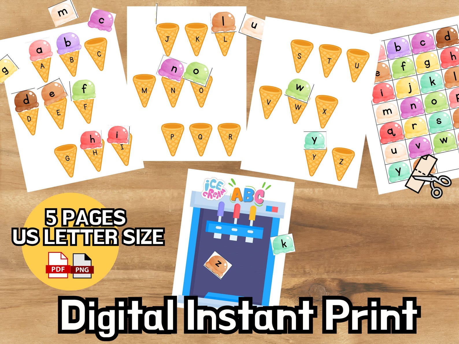 Ice Cream Alphabet Matching Game: Montessori Learning Printable (PDF ...