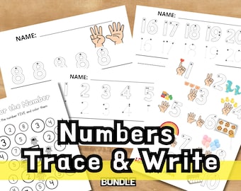 Number Tracing Worksheets 1-20: Preschool Kindergarten Writing Practice (Printable Instant Download)
